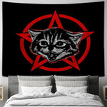 tapisserie murale gothique chat yeux croix géométrique noir rouge gris contemporain graphique decoration chambre