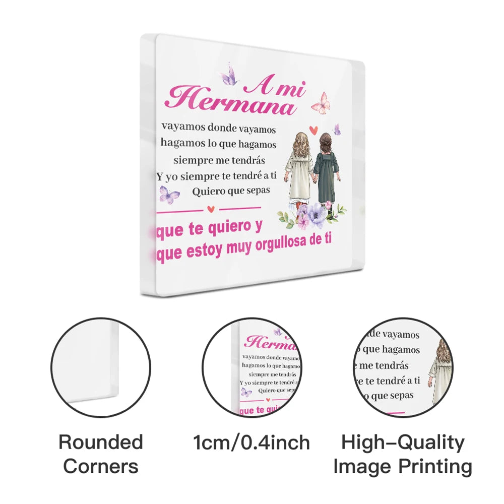 plaque decorative florale deux filles transparente moderne personnalisable texte espagnol decoration blanc rose verte