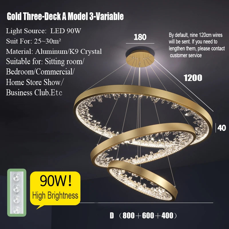 suspension lumineuse moderne or noir strass circulaire chambre salon led