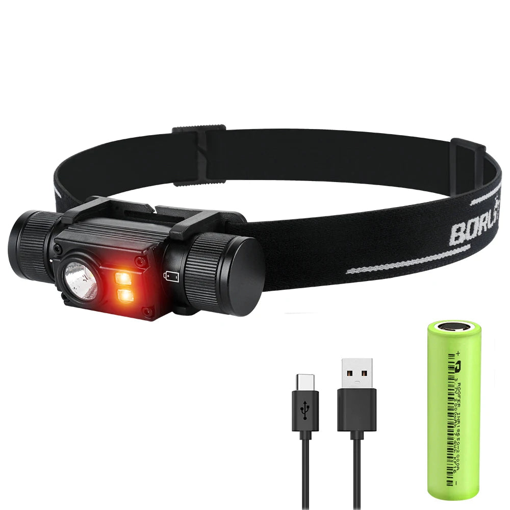 lampe frontale led rechargeable usb camping pêche étanche ipx6 modes noire rouge verte