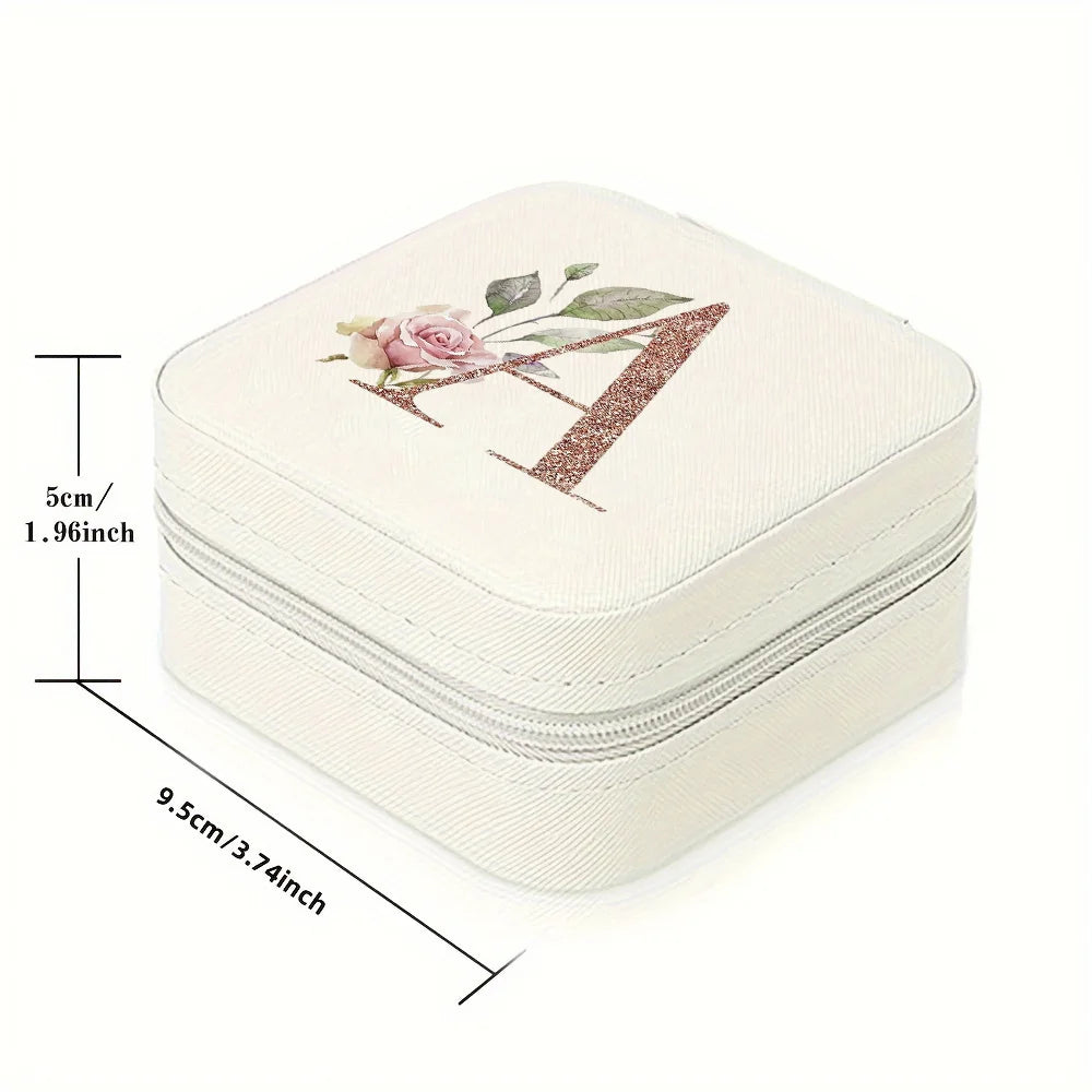 boîte bijoux portable cuir beige motif floral fermeture glissière voyage organisateur