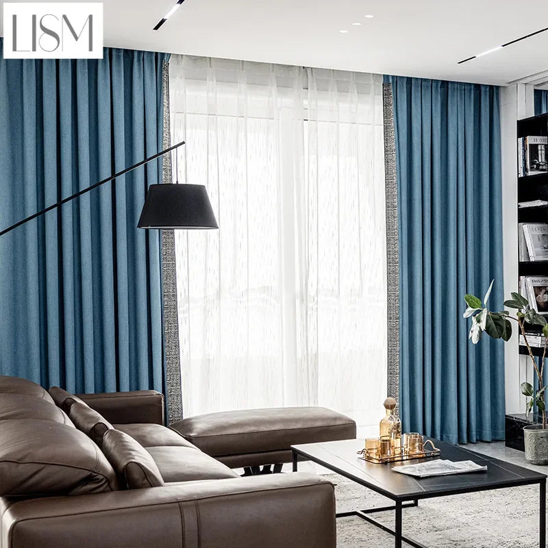 rideau bleu marine moderne rayures verticales salon chambre tissu épais opaque