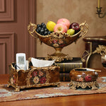 décoration table résine or marron fleurs classique vase boîte mouchoirs cendrier fruits bouquets