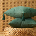 coussin carré rustique polyester brodé lin beige clair lavable amovible 45x45cm glands