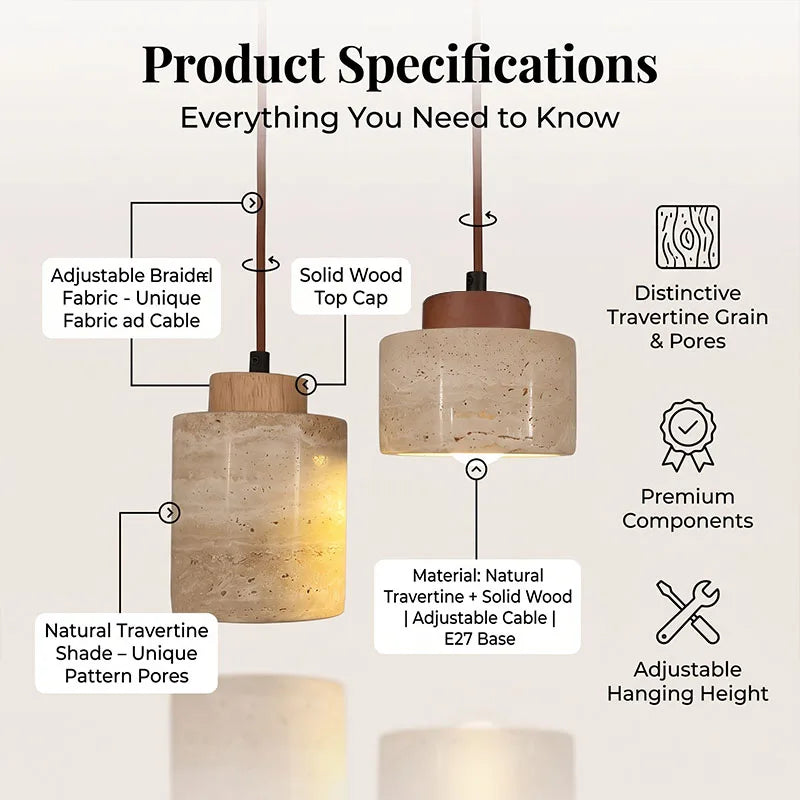 lampe suspendue pierre naturelle texture bois moderne élégante câble ajustable chambre salon étude