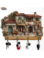 porte clés mural bois rural illustration maison poules décoratif clés bouteille ouverture vis fixations