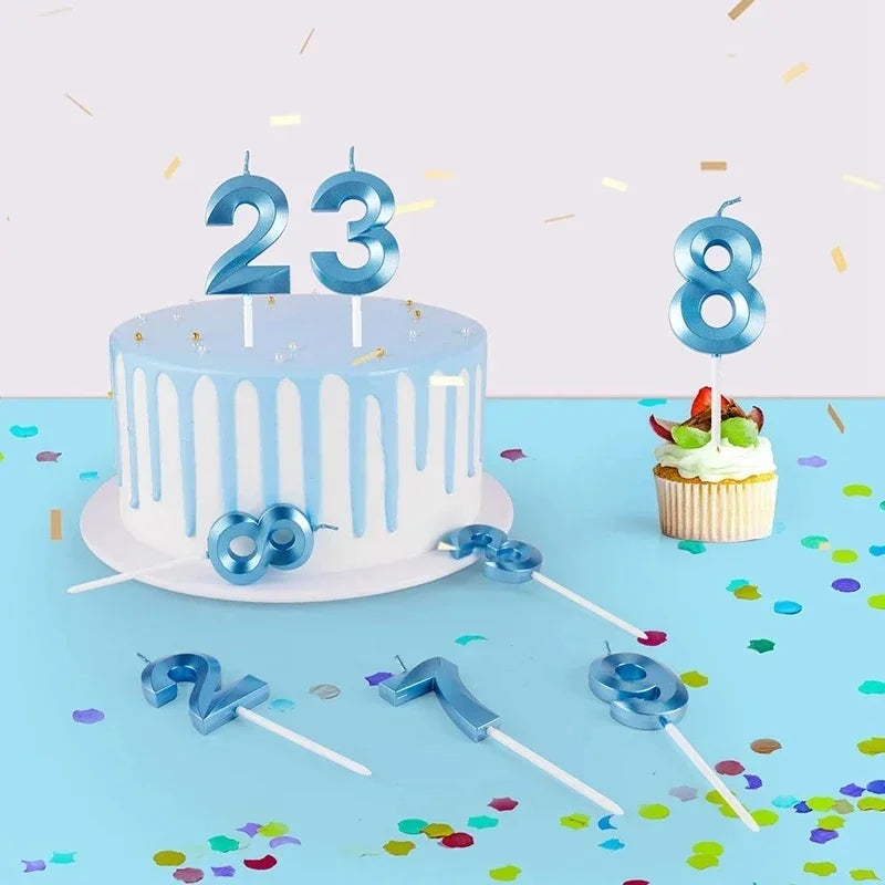 bougies chiffres bleu moderne mariage anniversaire décoration fête enfants baptême noël