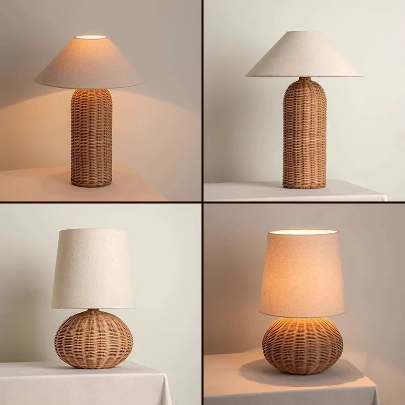 lampe table moderne tressée rotin abat jour beige ampoules led 27cm 45cm marron clair