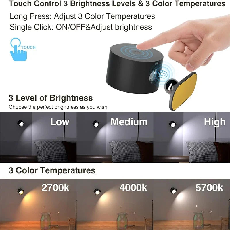 veilleuses murales led rechargeables rotation 360° lumière amovible blanc noir moderne minimaliste