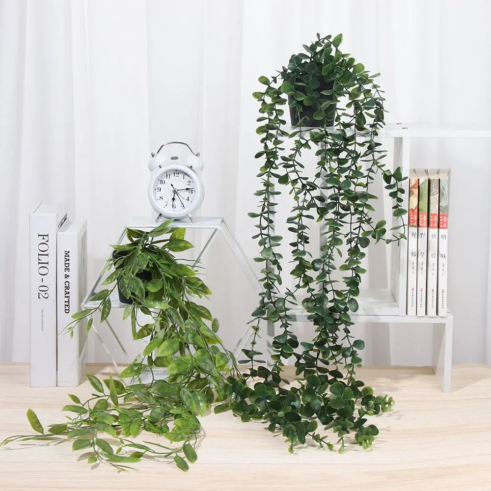 plantes artificielles suspendues arbre vert feuilles uniformes moderne decoration exterieure accrochée pot noir