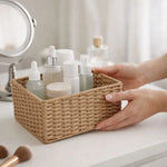 panier rangement tressé rustique bohème réutilisable cosmétiques objets divers grande capacité marron naturel