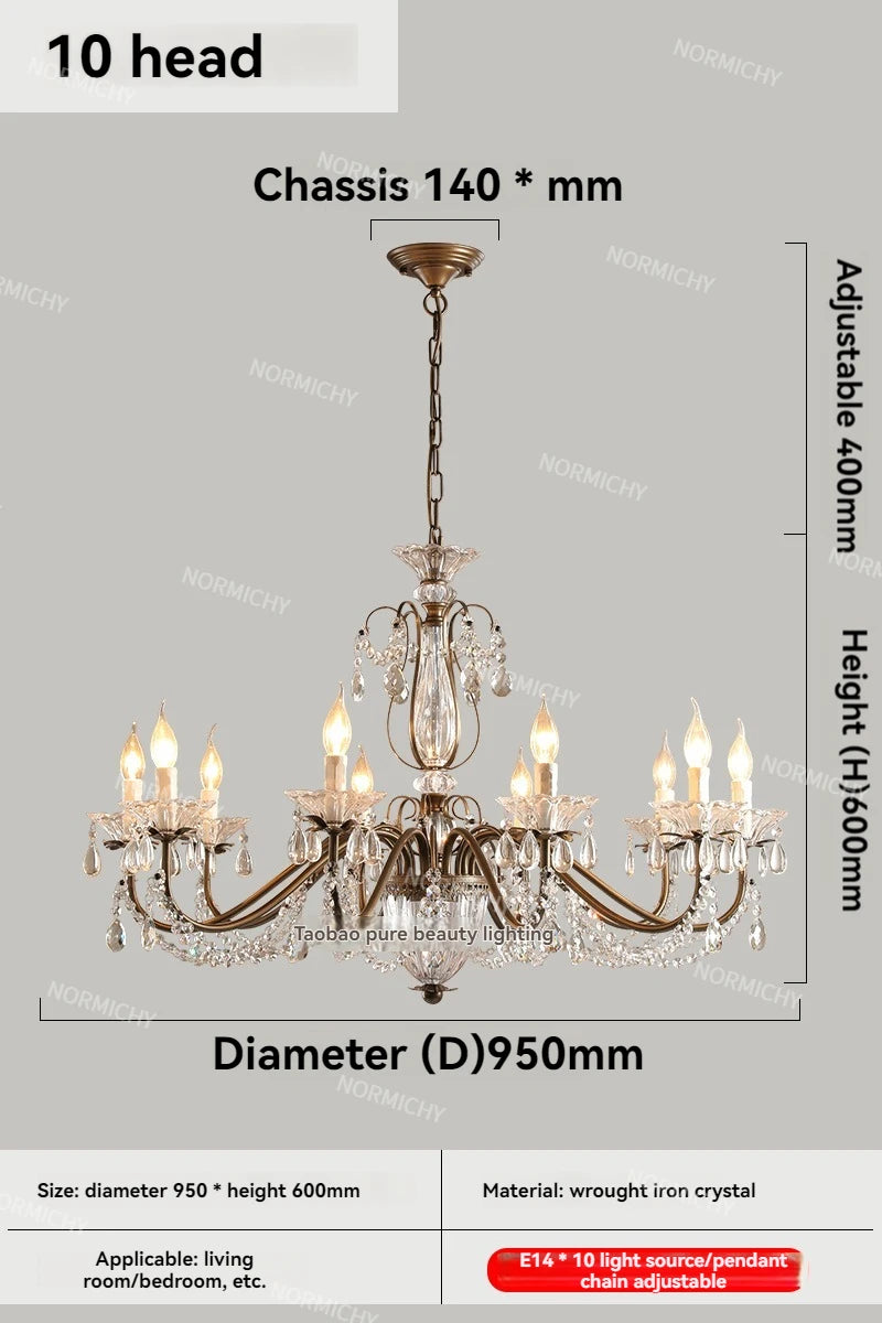 lustre cristal bronze ampoules led têtes classique suspension salon chambre