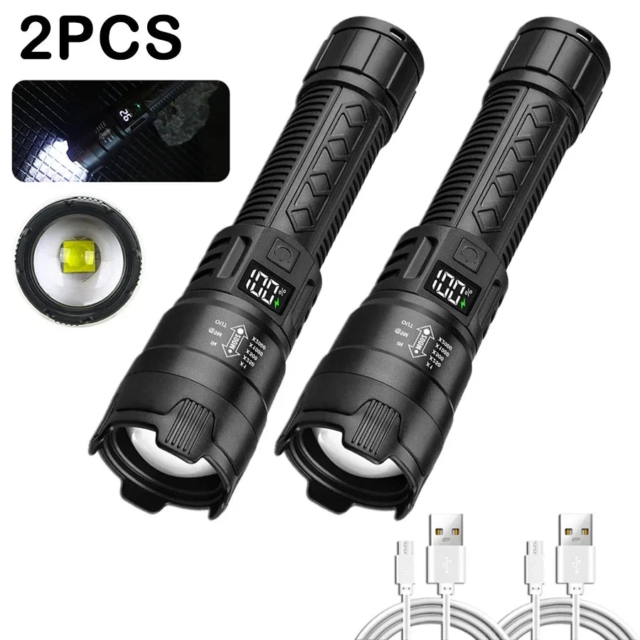 torche tactique rechargeable led 2000lm ipx4 moderne noire texturée camping