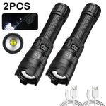 lampe torche rechargeable led puissante 2000lm noir texturé moderne camping randonnée auto défense
