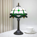 lampe table tiffany verre vert noir jaune libellules motif opalescent moderne chambre salon