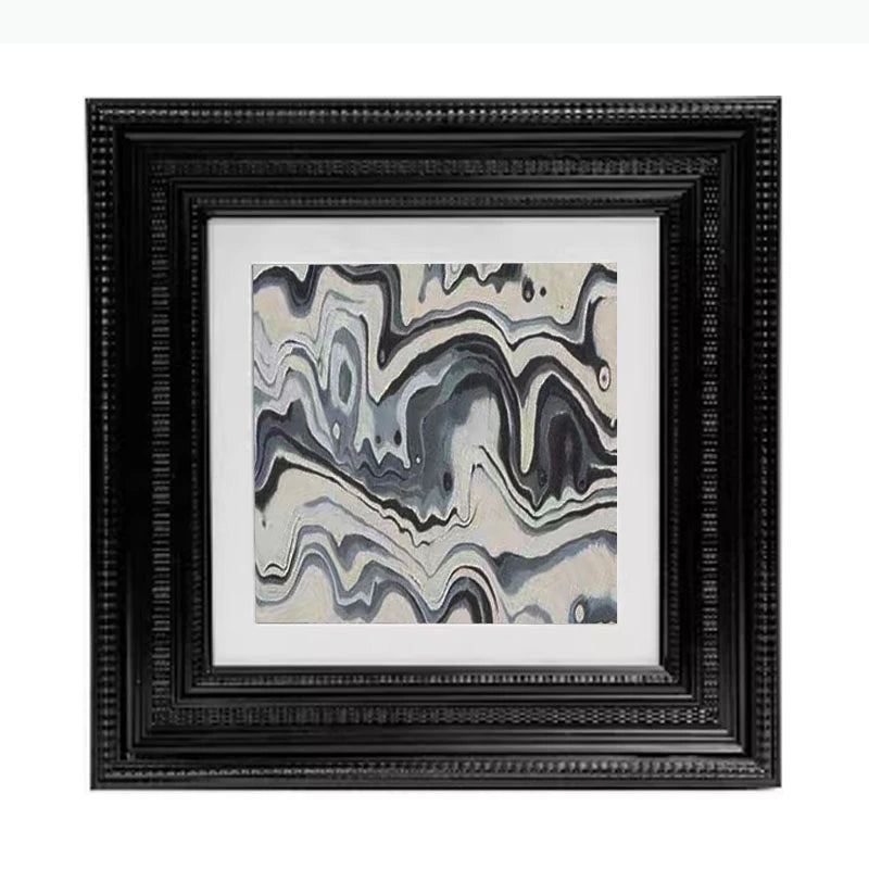 tableau moderne abstrait noir beige gris blanc marbré taches cadre toile salon décoration