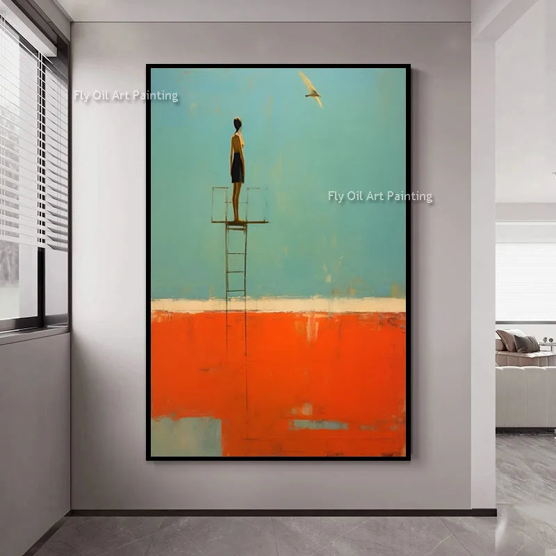 peinture l'huile contemporaine abstraite couleur bleu clair beige gris contemporain minimaliste sans cadre