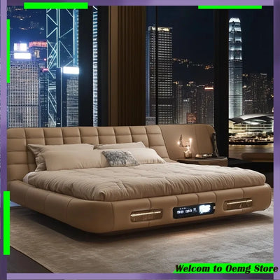 Lit design moderne en bois brun pour chambre adulte chic
