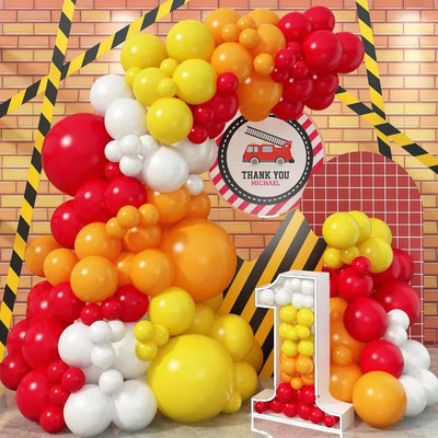 Kit arche ballons pompier 127 pieces vue ensemble