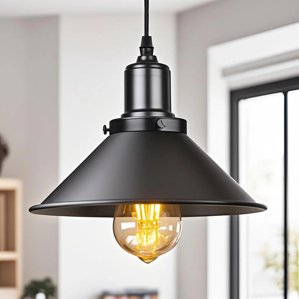 lampe suspendue industrielle noir mat salon chambre éclairage vintage rétro métal