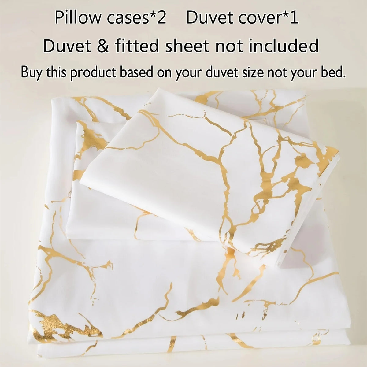 housse couette taies d'oreiller ensemble literie marbre doré fond blanc moderne luxueux polyester
