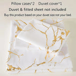 housse couette taies d'oreiller ensemble literie marbre doré fond blanc moderne luxueux polyester