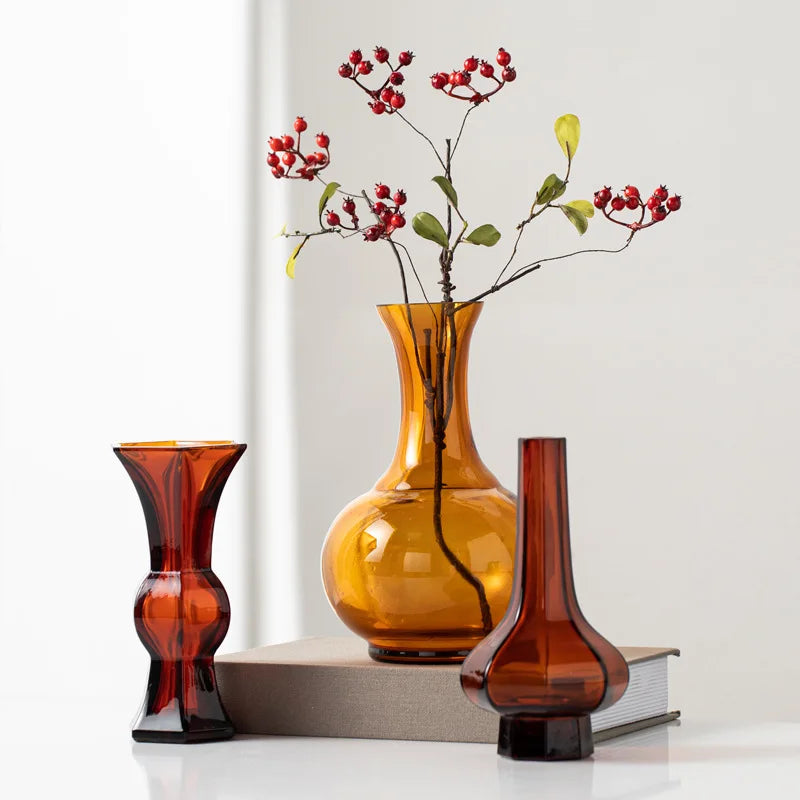 vases transparents modernes vert orange décoration intérieure hydroponie terrarium fleurs artificielles