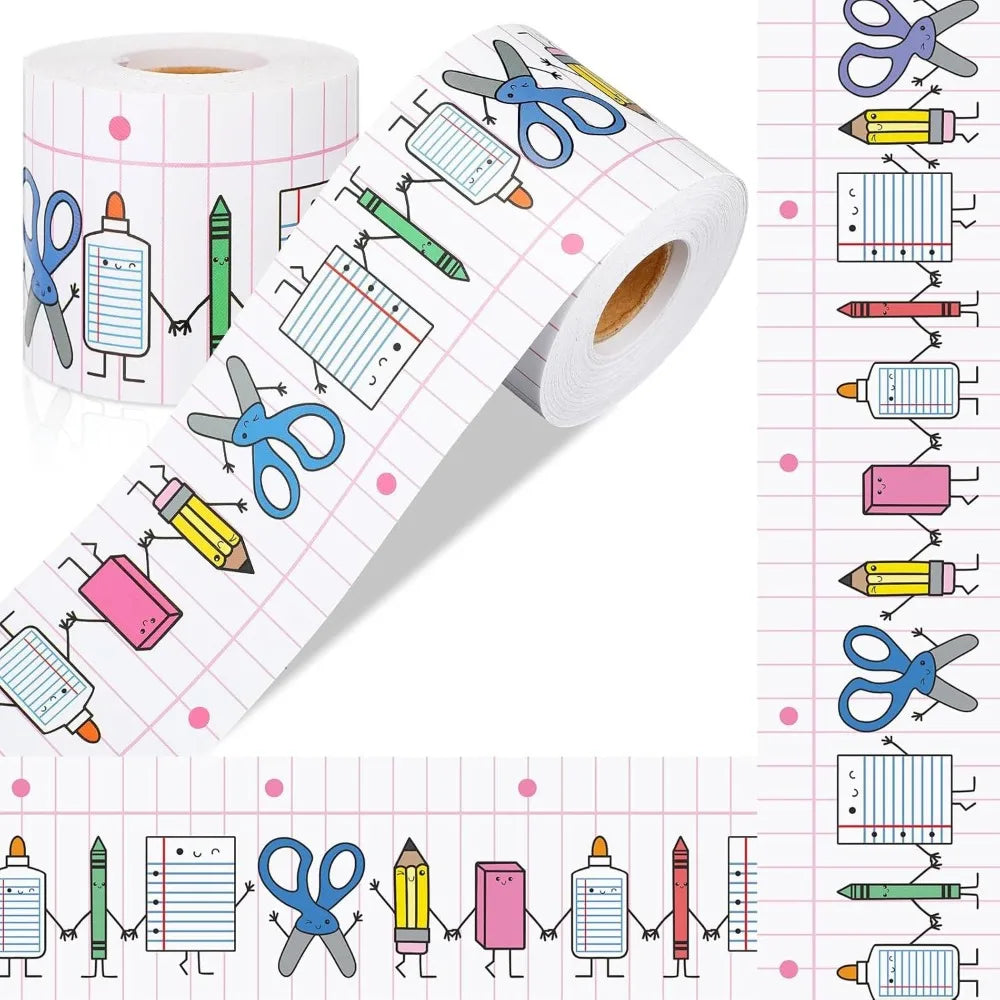 ruban autocollant multicolore dessins fournitures scolaires rubans livres illustration colorée 10mètres