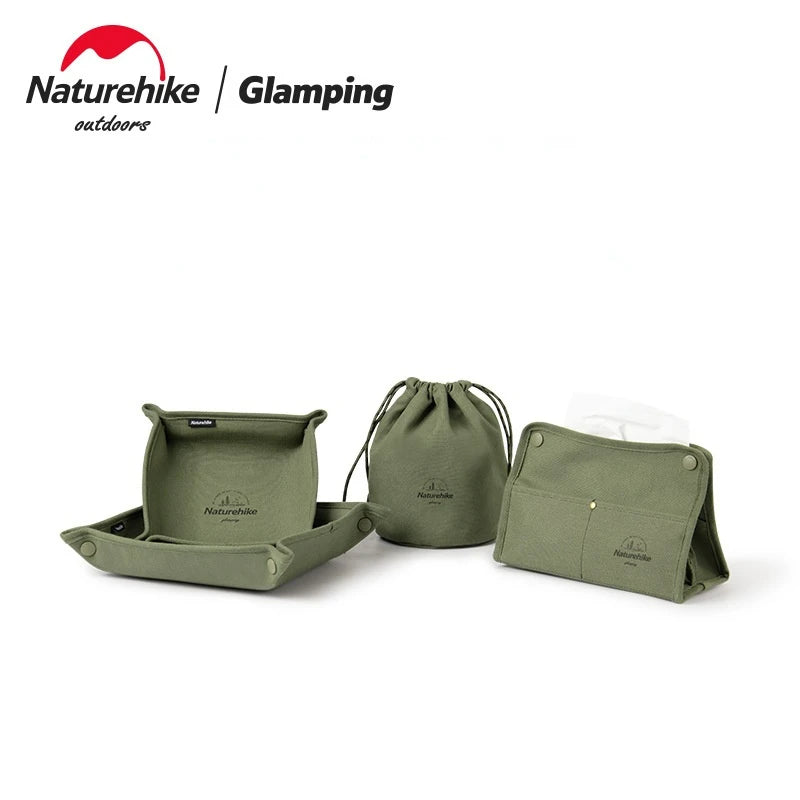 sac rangement toile vert olive plateau pliable robuste poches tissu absorbant cordons serrage minimaliste