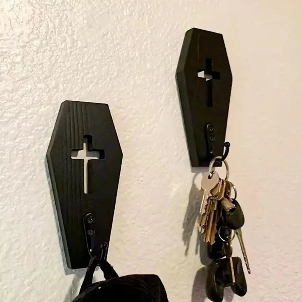 porte clés cercueil noir croix lune vis mural halloween moderne gothique décoration intérieure originalité