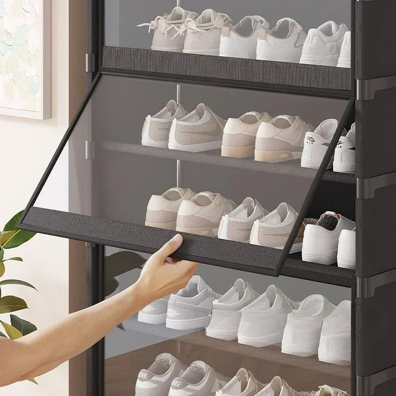 organisateur chaussures noir moderne meuble salon rangement tapis tabouret plante tablette amovible