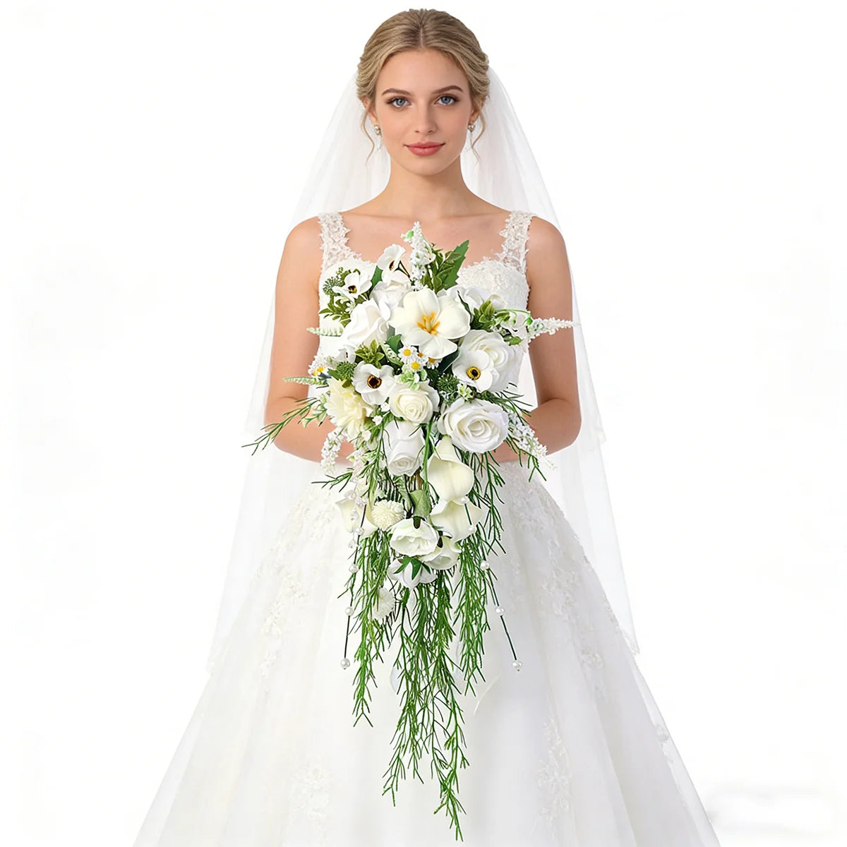 bouquets mariage fleurs artificielles cascade blanc rose violet bleu