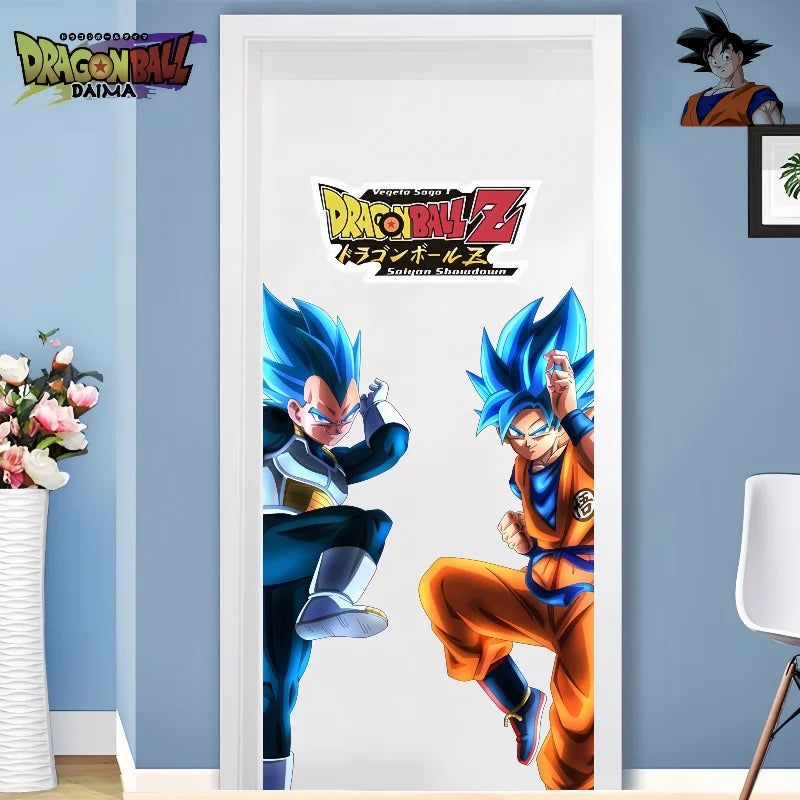 autocollants porte dragon ball personnages goku bleu orange adhésifs chambre ado pvc