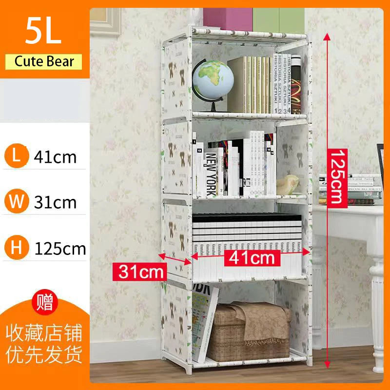 étagère moderne minimaliste niveaux pois rose tissu livres rangement salon