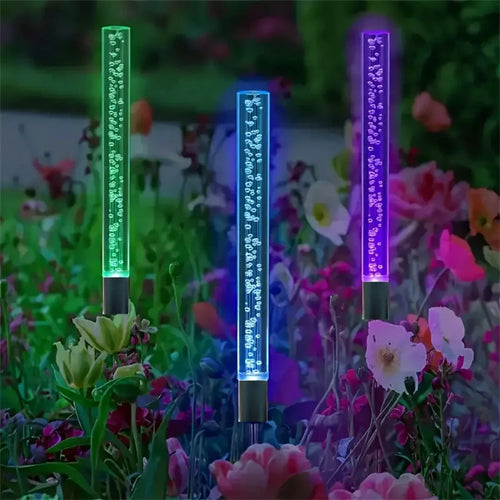 lampe solaire moderne bâtons bulles colorées violet vert blanc extérieure jardin