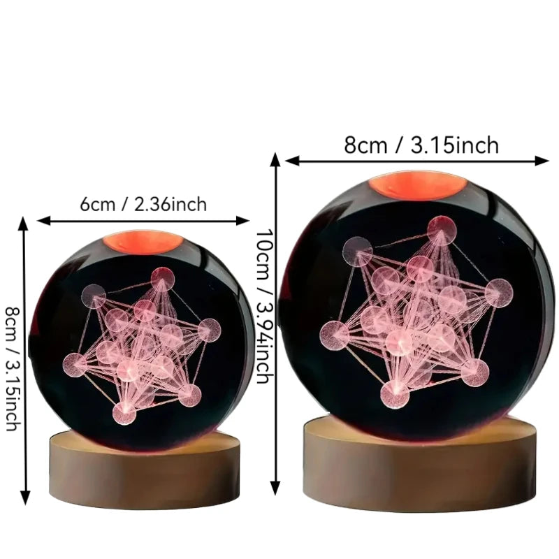 veilleuse verre transparent motif géométrique lumineux couleurs vives socle boisclair adaptateur secteur