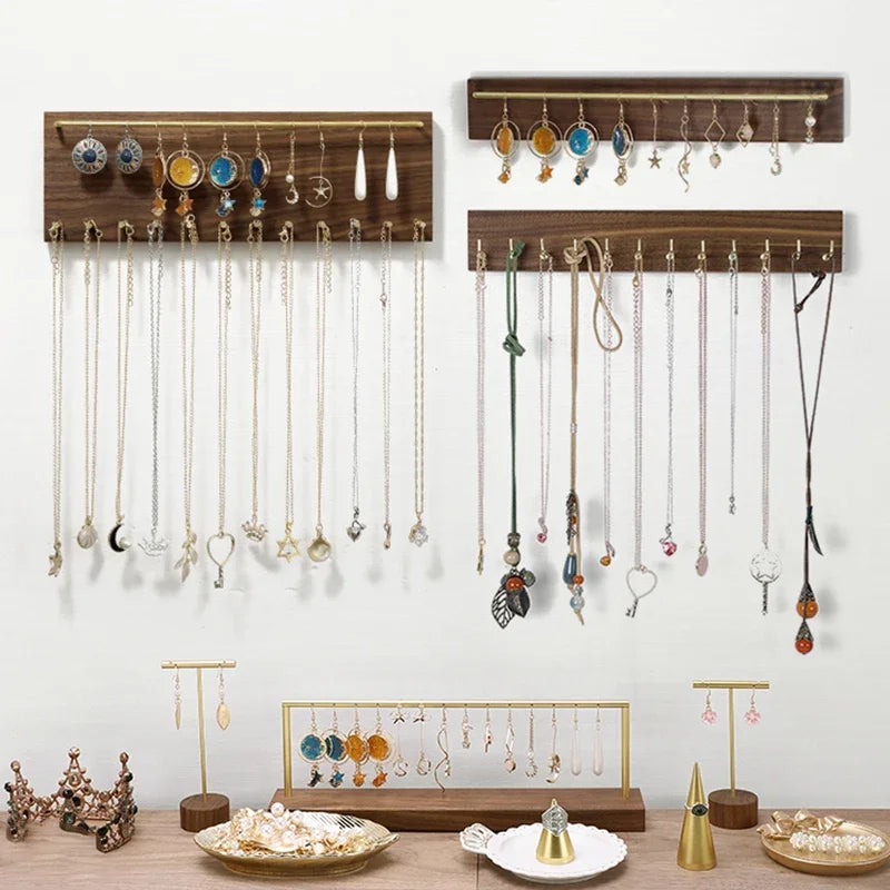 présentoir bijoux bois marron moderne colliers boucles d'oreilles rangement mural portable commercial domestique minimaliste