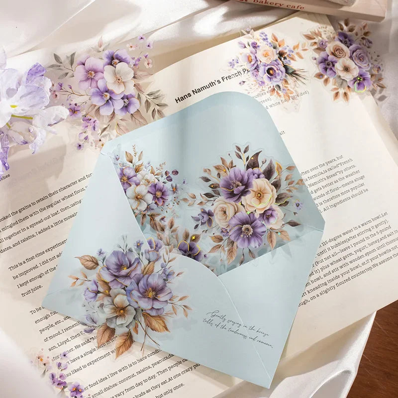 sticker fleur vintage blanc bleu floral manuel papier opacité 145 95mm