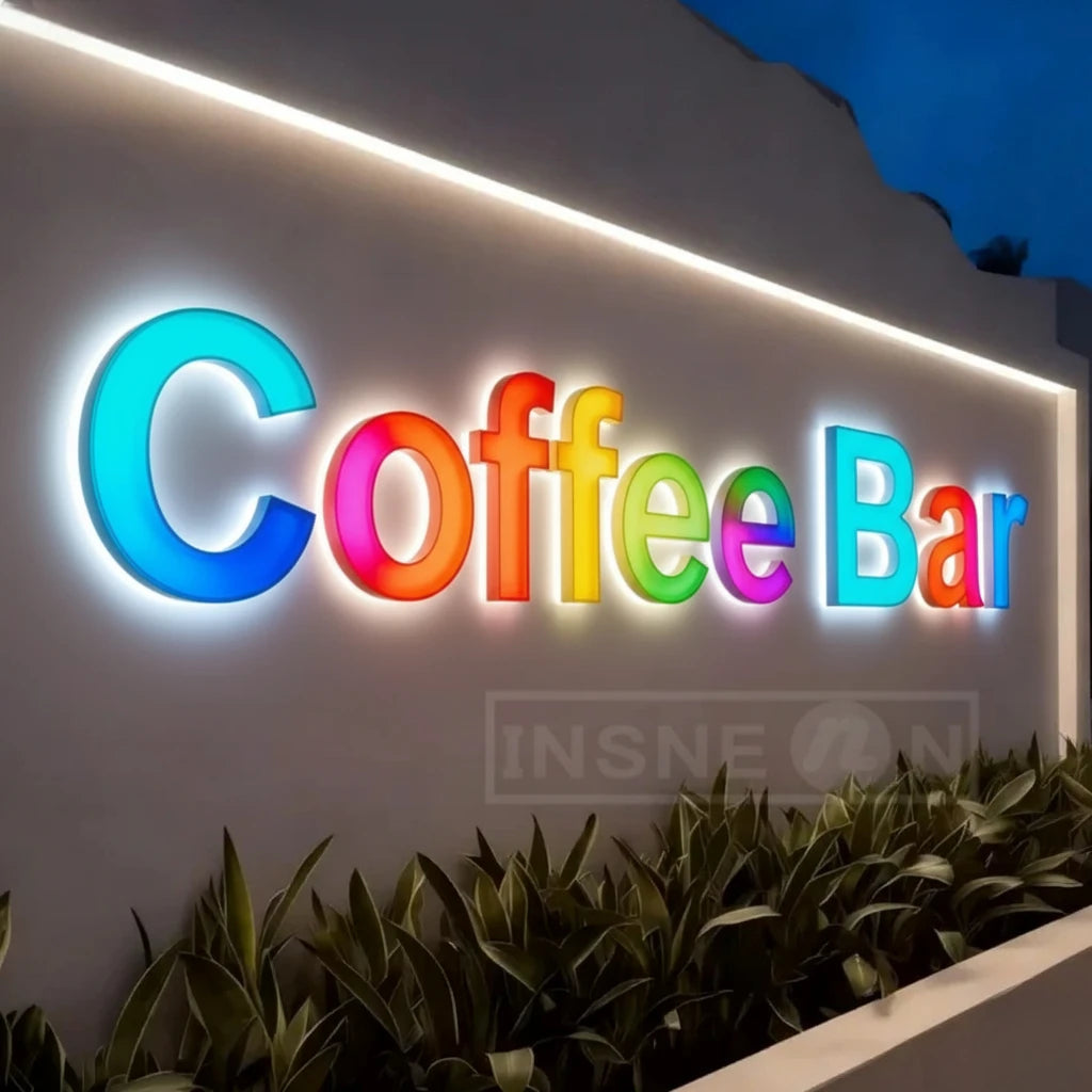 lettres lumineuses personnalisables 3D couleur rouge orange jaune vert bleu violet lettres relief opaques