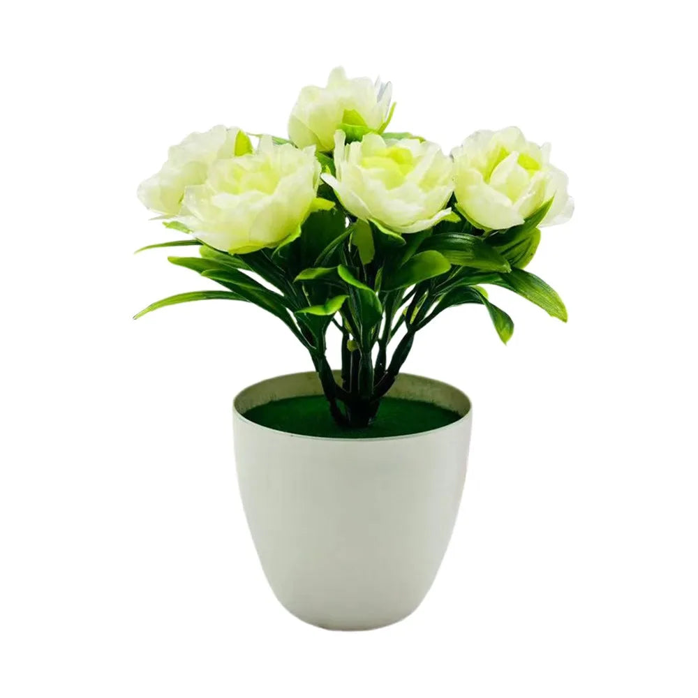 bouquet artificiel roses couleurs variées pot blanc décoration intérieure moderne minimaliste