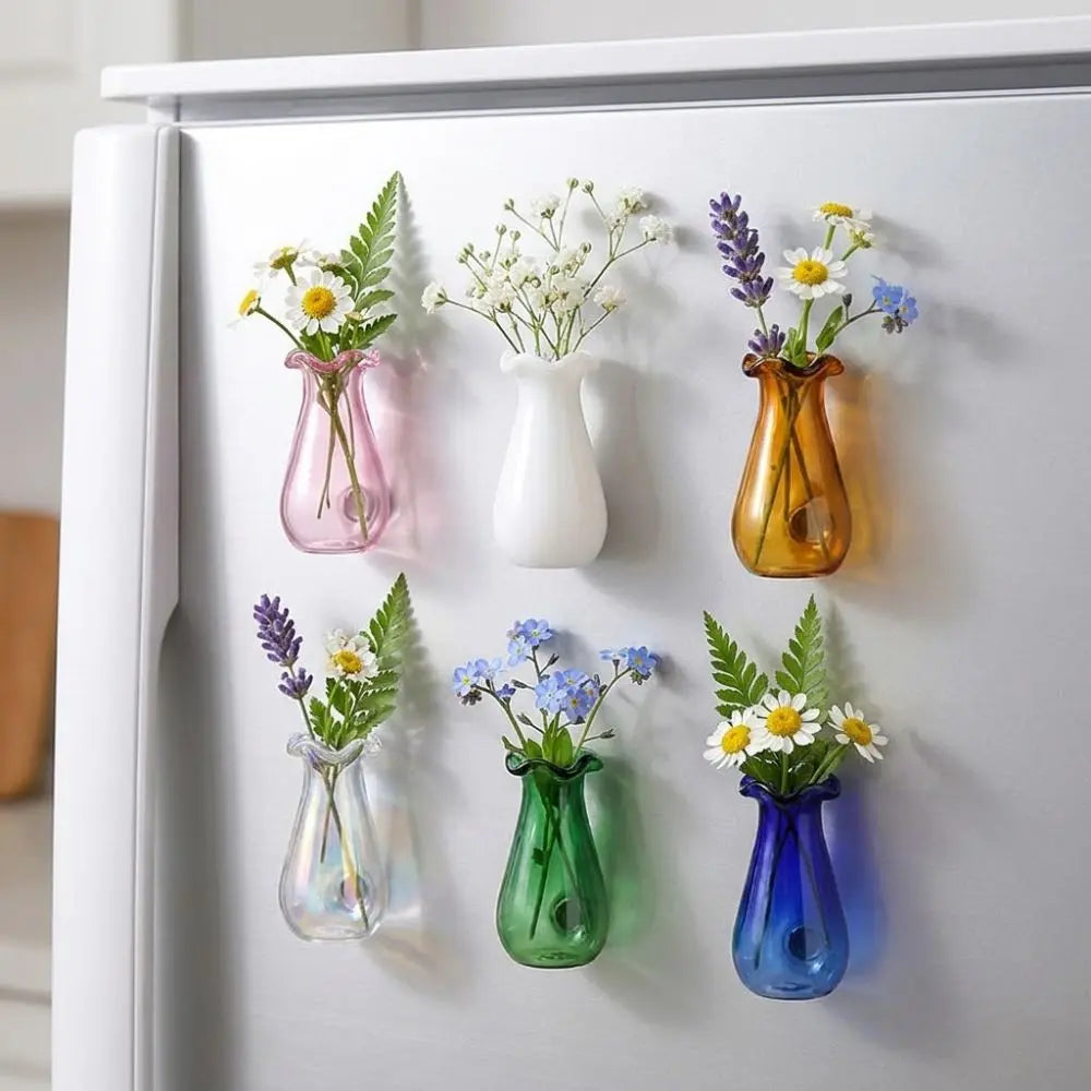 décoration réfrigérateur aimants vases transparents couleurs variées minimaliste modernes fleurs séchées