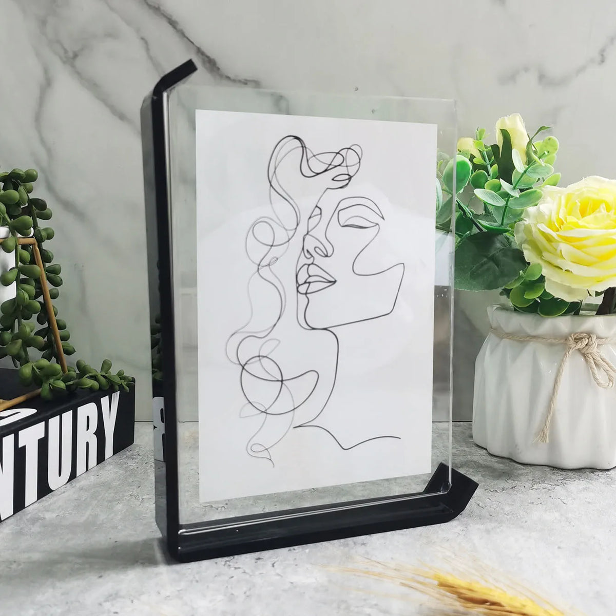 cadre photo moderne double face transparent noir blanc 10x15cm clips