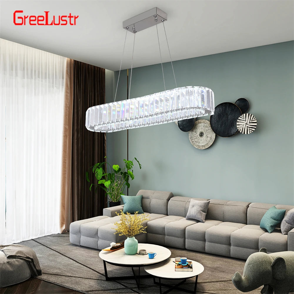 lustre suspendu cristal moderne transparent facettes chromé télécommande chambre salon