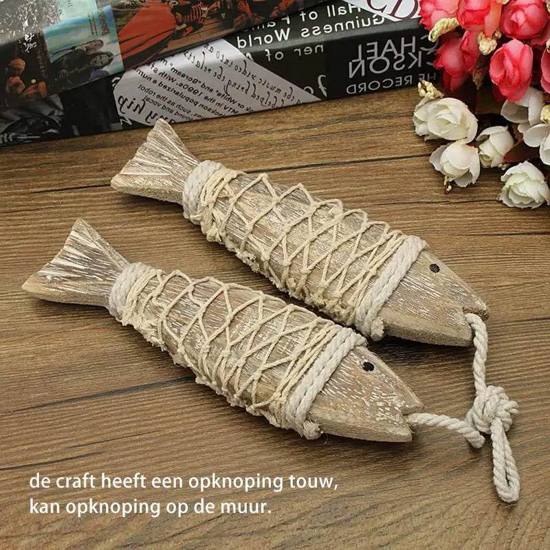 poissons bois sculptés main rustiques décor murale animaux compagnie corde nouée vintage antique 20x5cm