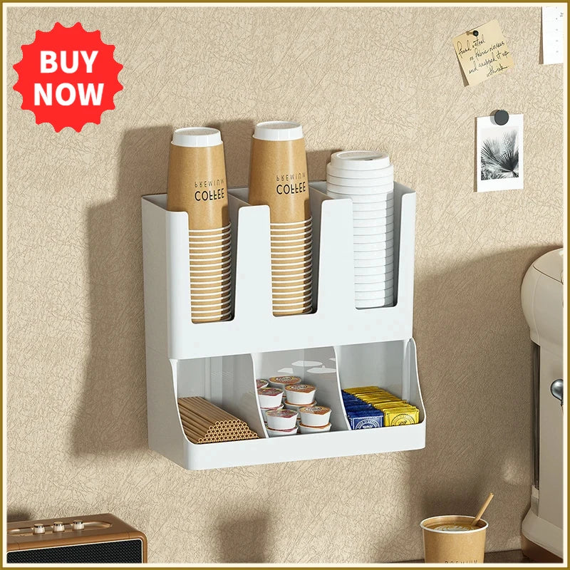 organisateur rangement tasses blanc noir adhésif moderne stockage capsules sachets sucre pailles couvercles