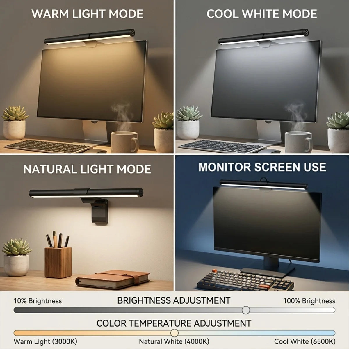 lampe led barre 30cm noir clips usb chargeur type moderne éclairage travail étude
