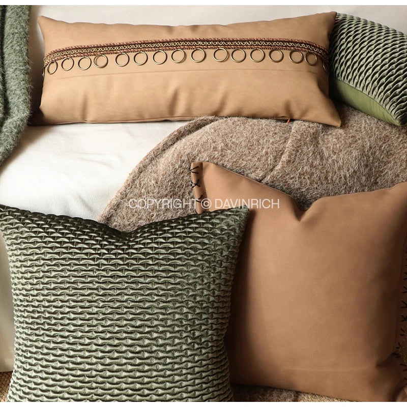 taies d'oreiller jacquard patchwork moderne rayées marron doré élégantes respectueuses environnement adhésives maison