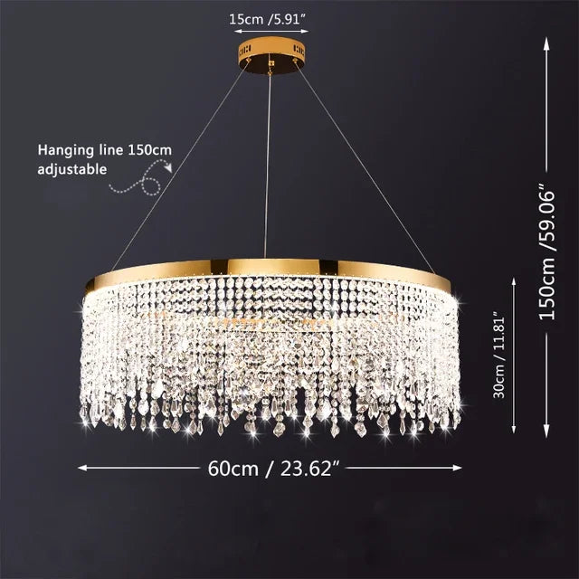 chandelier cristal moderne doré suspension cristaux prismes luxueux transparent multiples formes