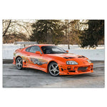 peinture toile voiture sportive orange rayures noires blanches moderne salon