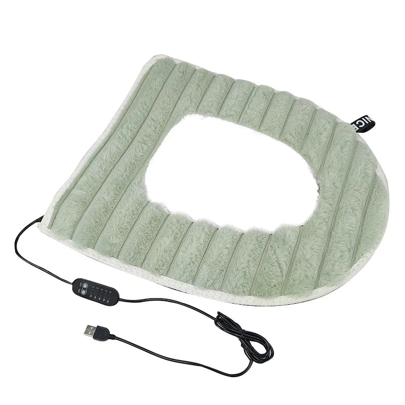 tapis toilette chauffant velours vert clair moderne adhésif câble usb bouton contrôle rechargeable
